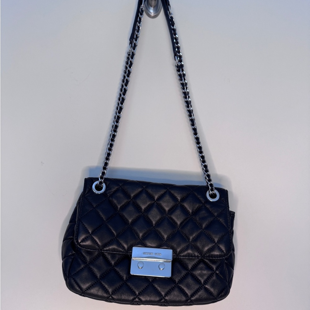 Michael Kors Quilted Leather Chain Shoulder Bag – Black